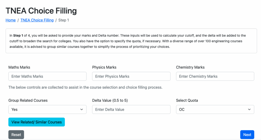 TNEA Choice Filling step by step process